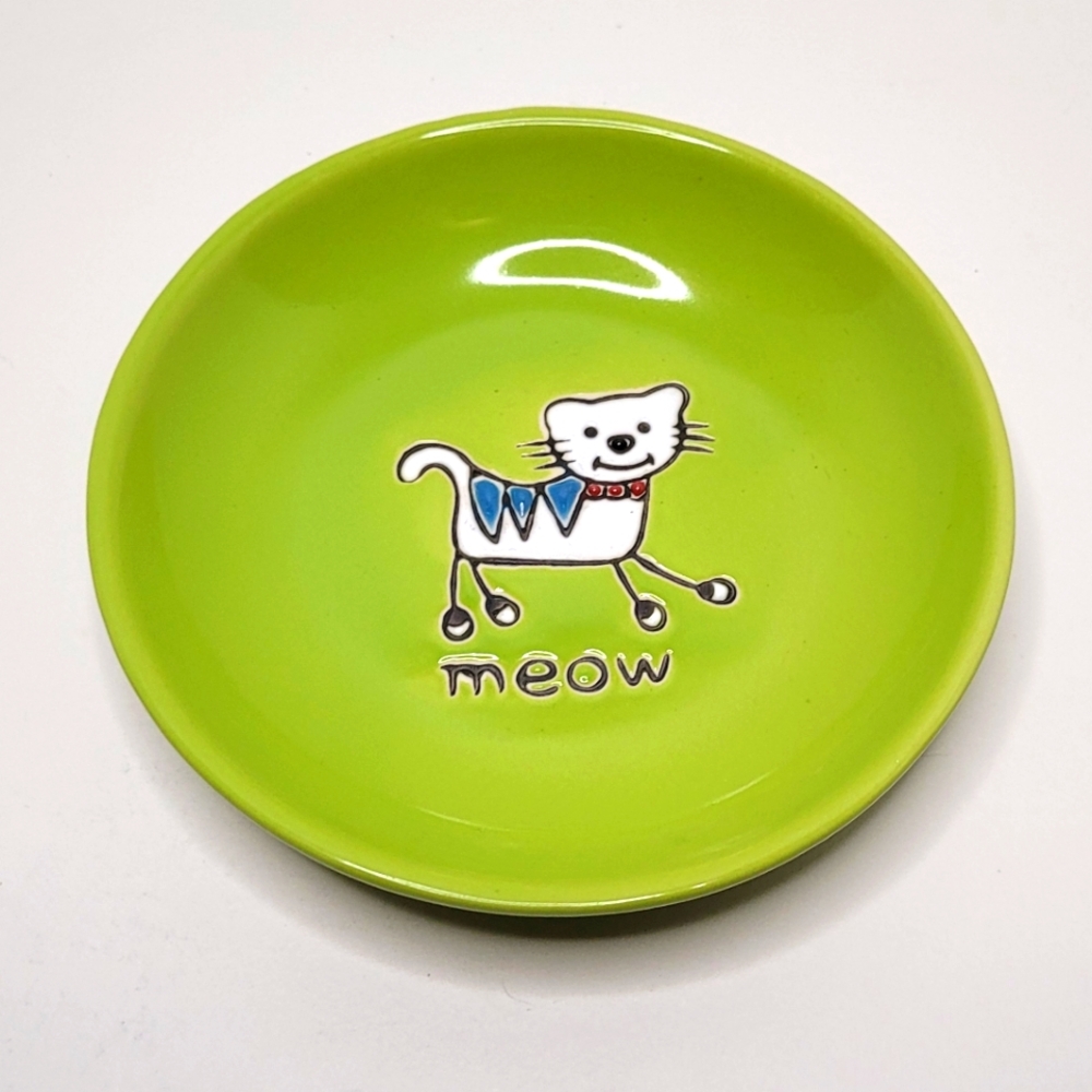Green Small Cat Dish or Trinket Dish MEOW Kitty Cat Graphic